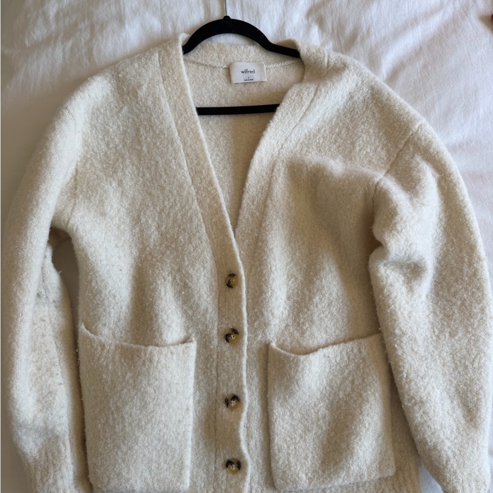 Aritzia Wilfred Cream Bouclé Button-Front Cardigan